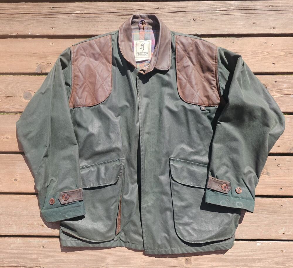Vintage Browning Waxed Canvas Coat Hunting Flannel Lined Large Made In Canada